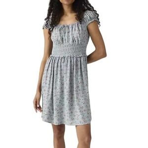 Levi's Yara Floral Smocked Milkmaid Mini Dress Blue Cottagecore NWT S